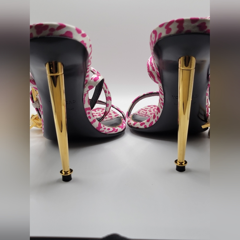 Tom Ford Padlock Hot Pink/White Animal Print, Lock Ankle Strap Sandal Heel Pump View 5